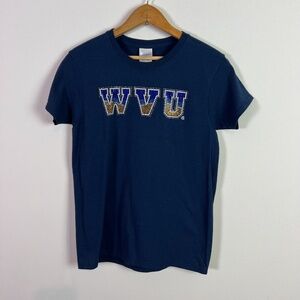 West Virginia University Mountaineers Rhinestone Short Sleeve T Shirt Women New